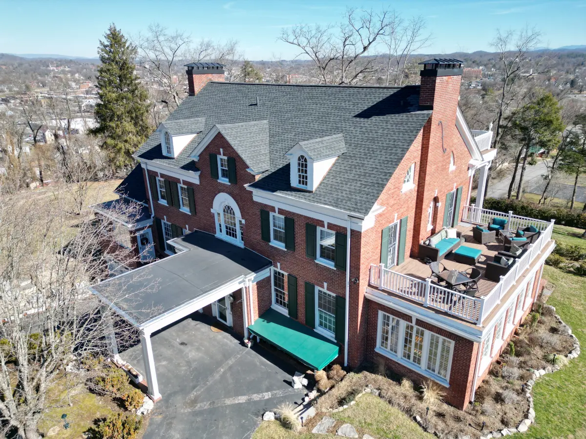 Aerial view of a completed Palisade Roofing project in Bristol, TN.