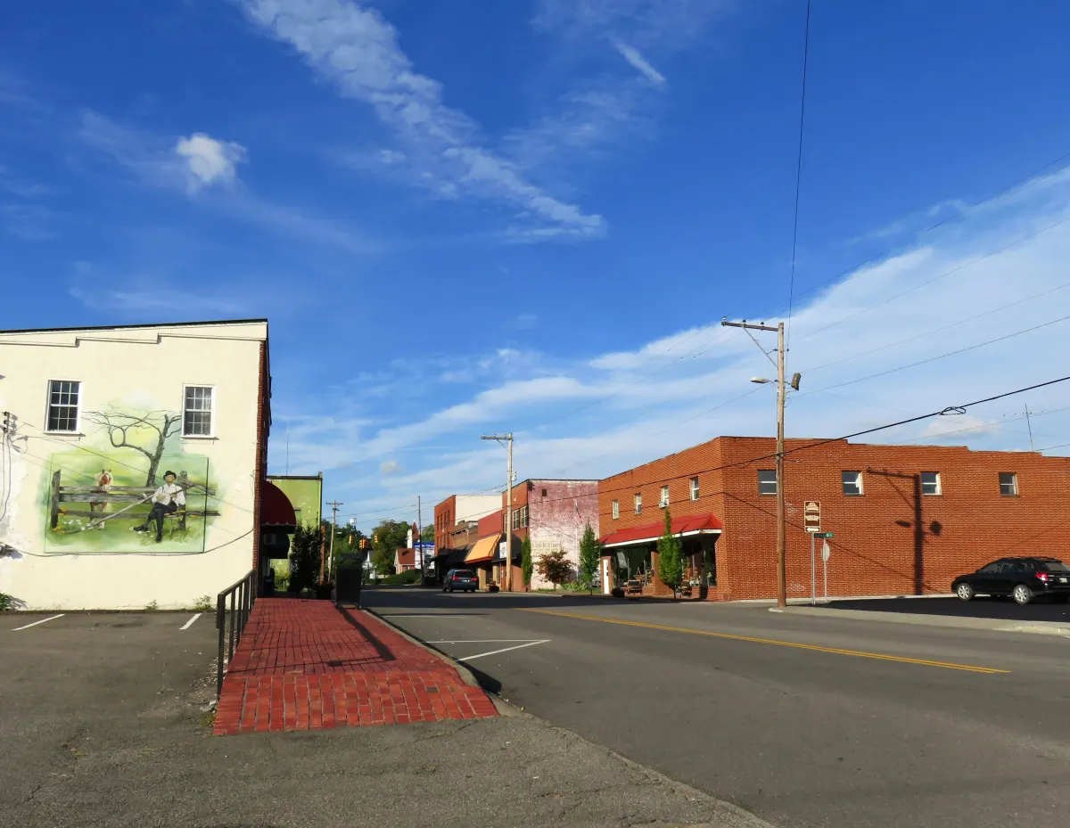 Buildings along Church Street in downtown Mountain City, TN — the highest county seat in Tennessee.